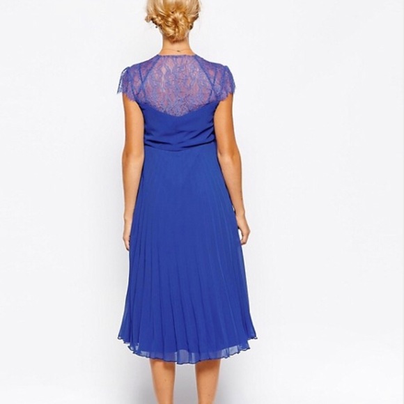 ASOS | Blue Maternity Pleated Midi Dress with Lace - Picture 5 of 8